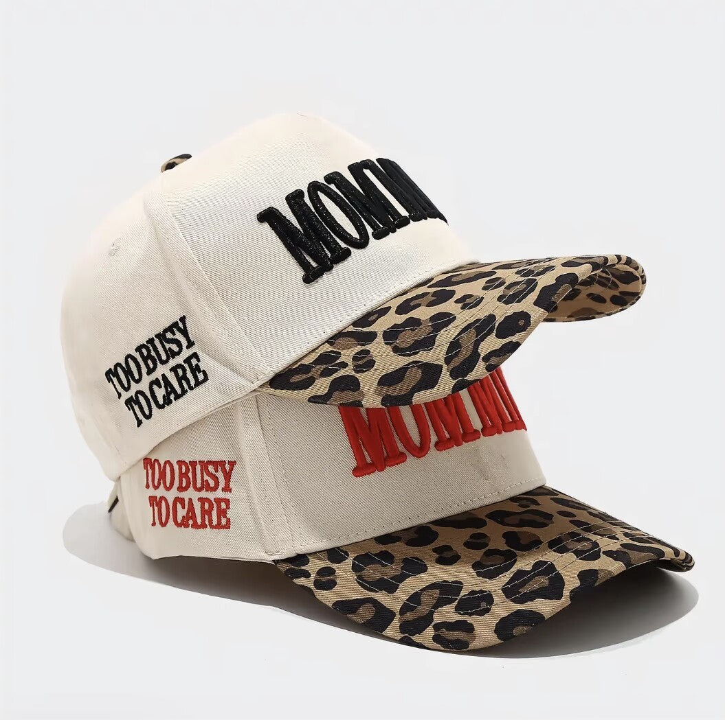 Women's Leopard Print Trucker Too Busy To Care Embroidered Hat