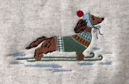 Dachshund on Skis Holiday Embroidered T-Shirt/Sweatshirt/Hoodie