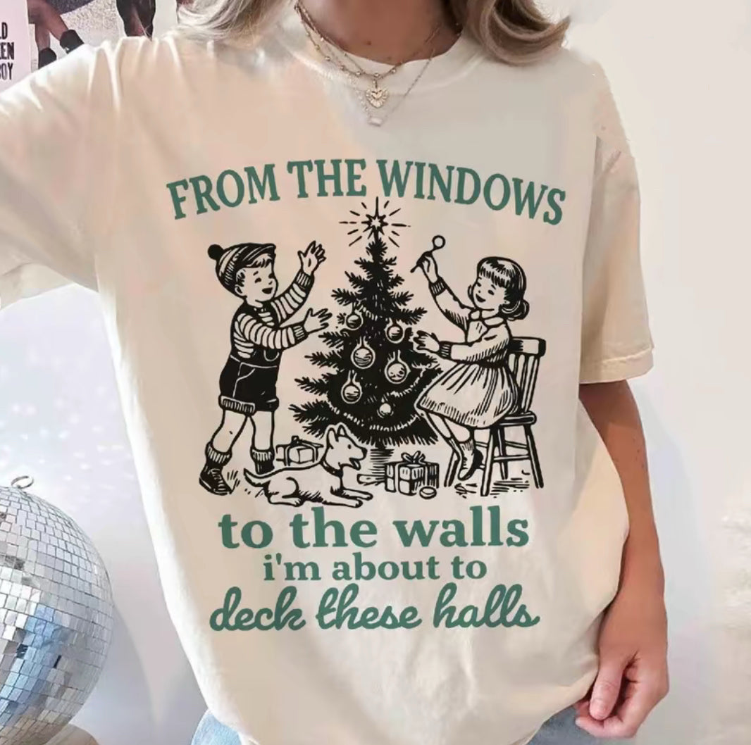 Funny Deck These Halls Retro Holiday Christmas T-Shirt/Sweatshirt/Hoodie