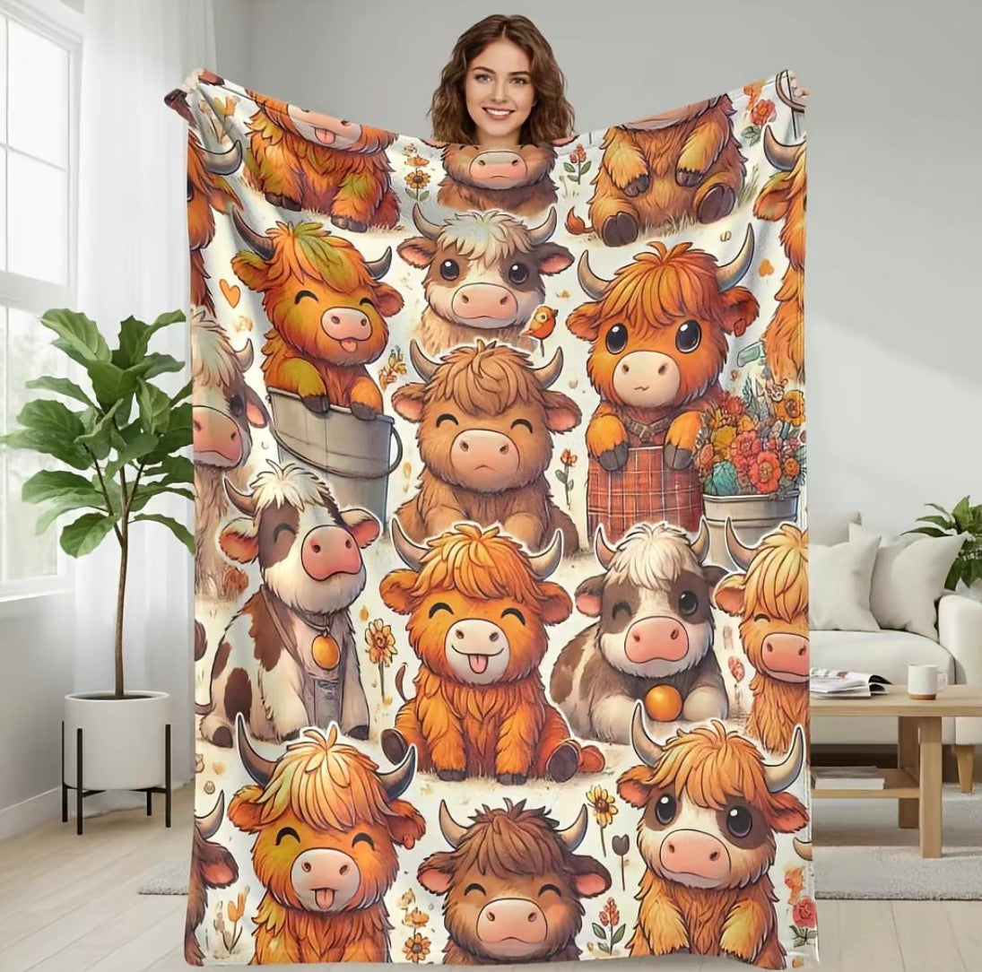 Highland Cow Cute Pattern Flannel Blanket