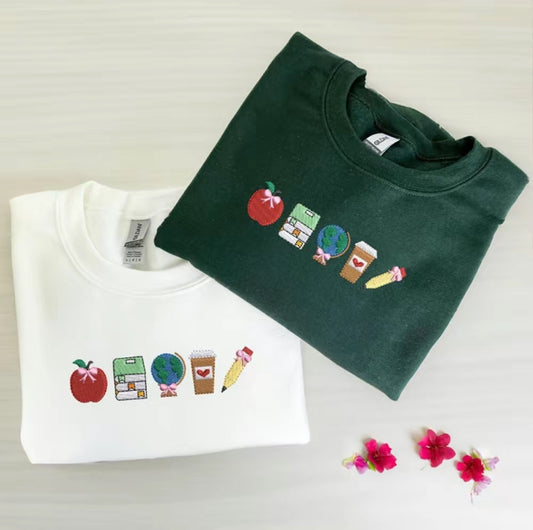 School Icons Teacher Life Embroidered T-Shirt/Sweatshirt/Hoodie