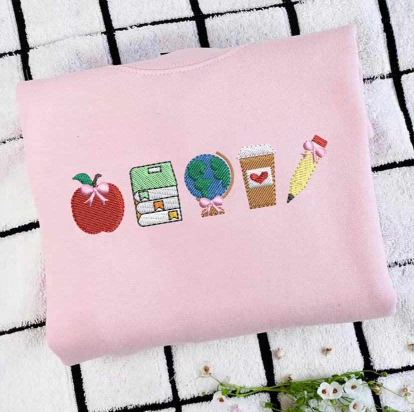 School Icons Teacher Life Embroidered T-Shirt/Sweatshirt/Hoodie