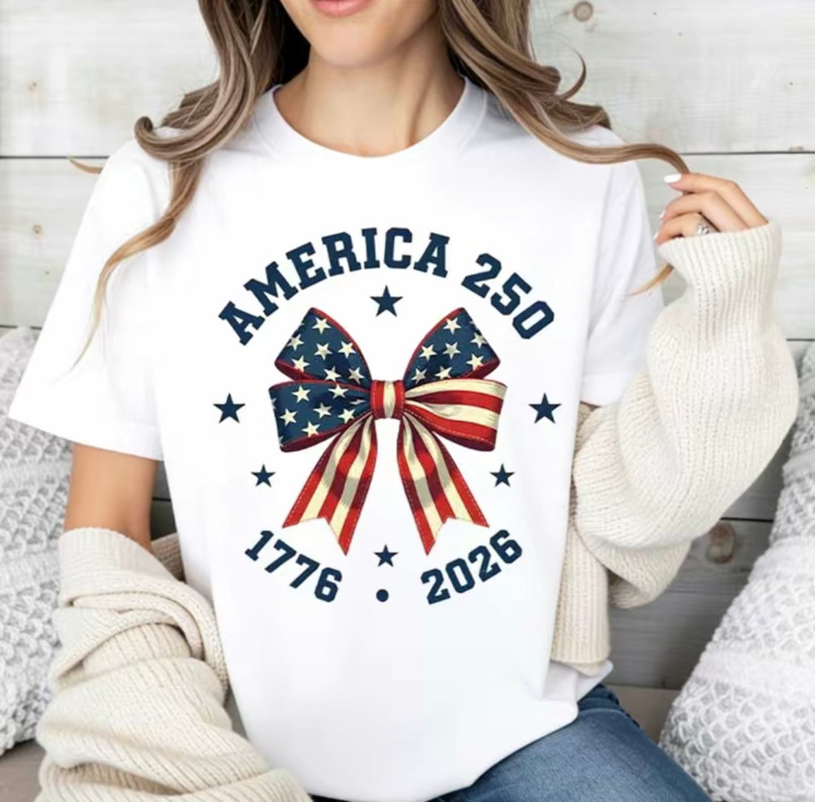 America 250 Stars And Stripes Bow Independence Day T-Shirt/Sweatshirt/Hoodie