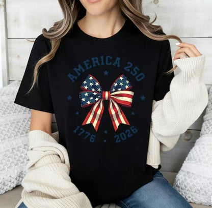 America 250 Stars And Stripes Bow Independence Day T-Shirt/Sweatshirt/Hoodie