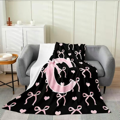 Initial Letter A-Z Black Pink Alphabet Flannel Blanket
