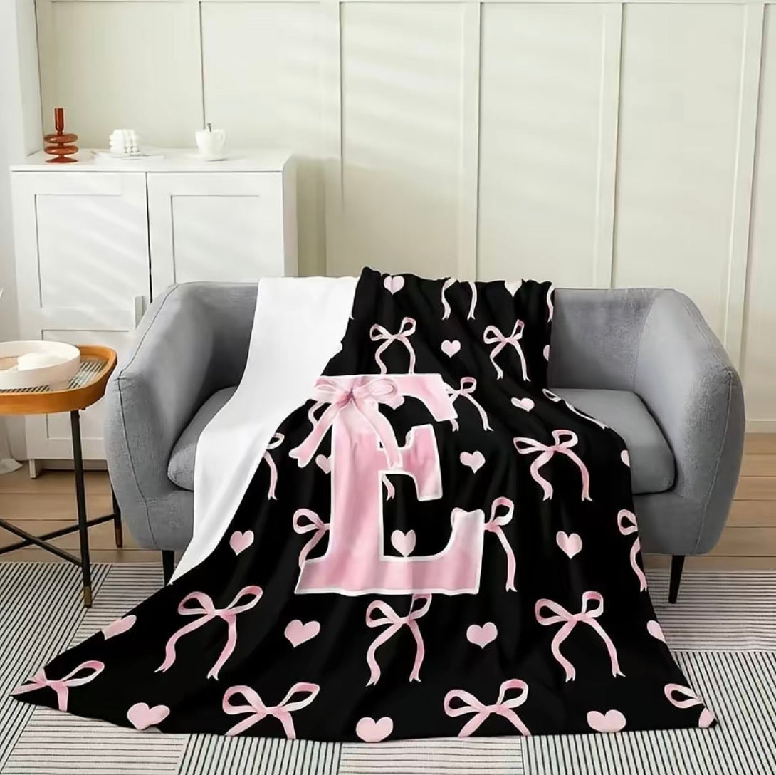 Initial Letter A-Z Black Pink Alphabet Flannel Blanket