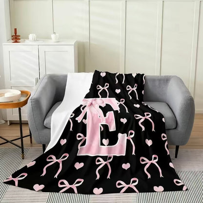 Initial Letter A-Z Black Pink Alphabet Flannel Blanket