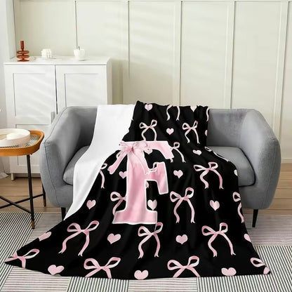 Initial Letter A-Z Black Pink Alphabet Flannel Blanket
