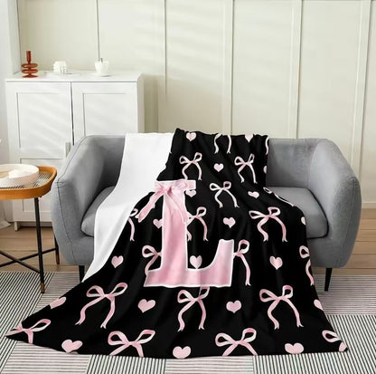 Initial Letter A-Z Black Pink Alphabet Flannel Blanket