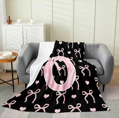 Initial Letter A-Z Black Pink Alphabet Flannel Blanket