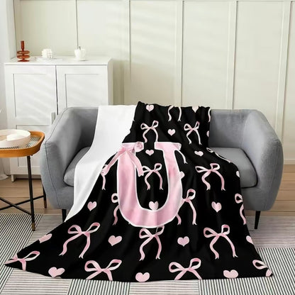Initial Letter A-Z Black Pink Alphabet Flannel Blanket