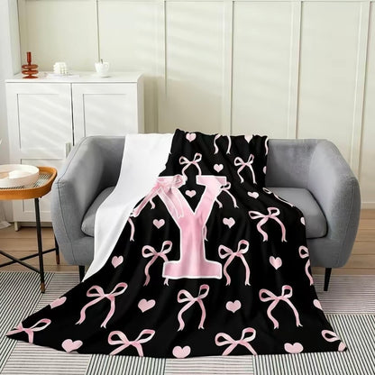 Initial Letter A-Z Black Pink Alphabet Flannel Blanket