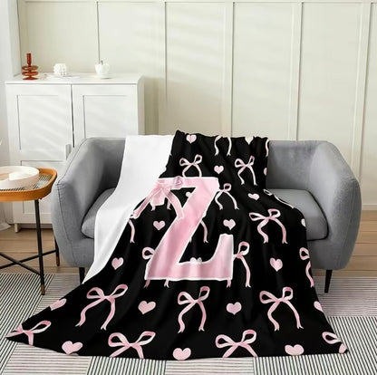 Initial Letter A-Z Black Pink Alphabet Flannel Blanket