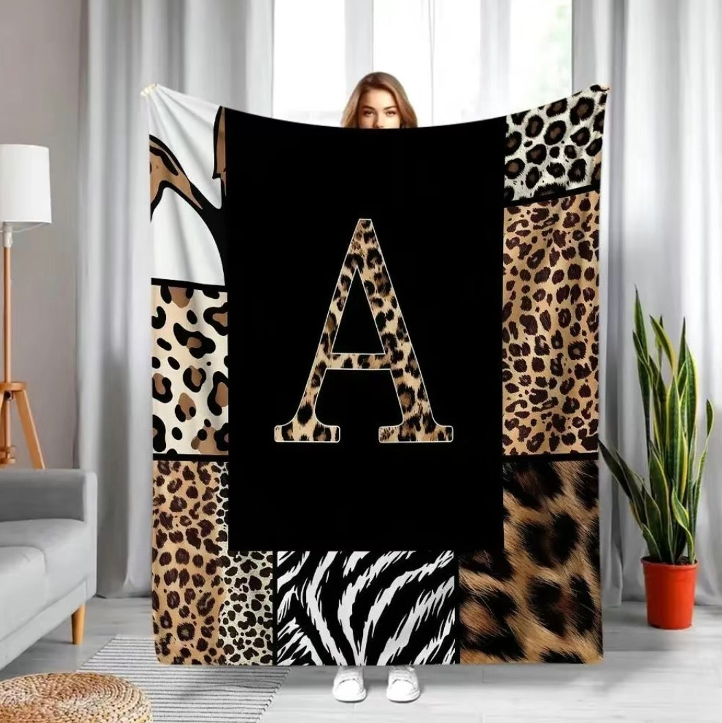 Initial Letter A-Z Black Pink Alphabet Flannel Blanket