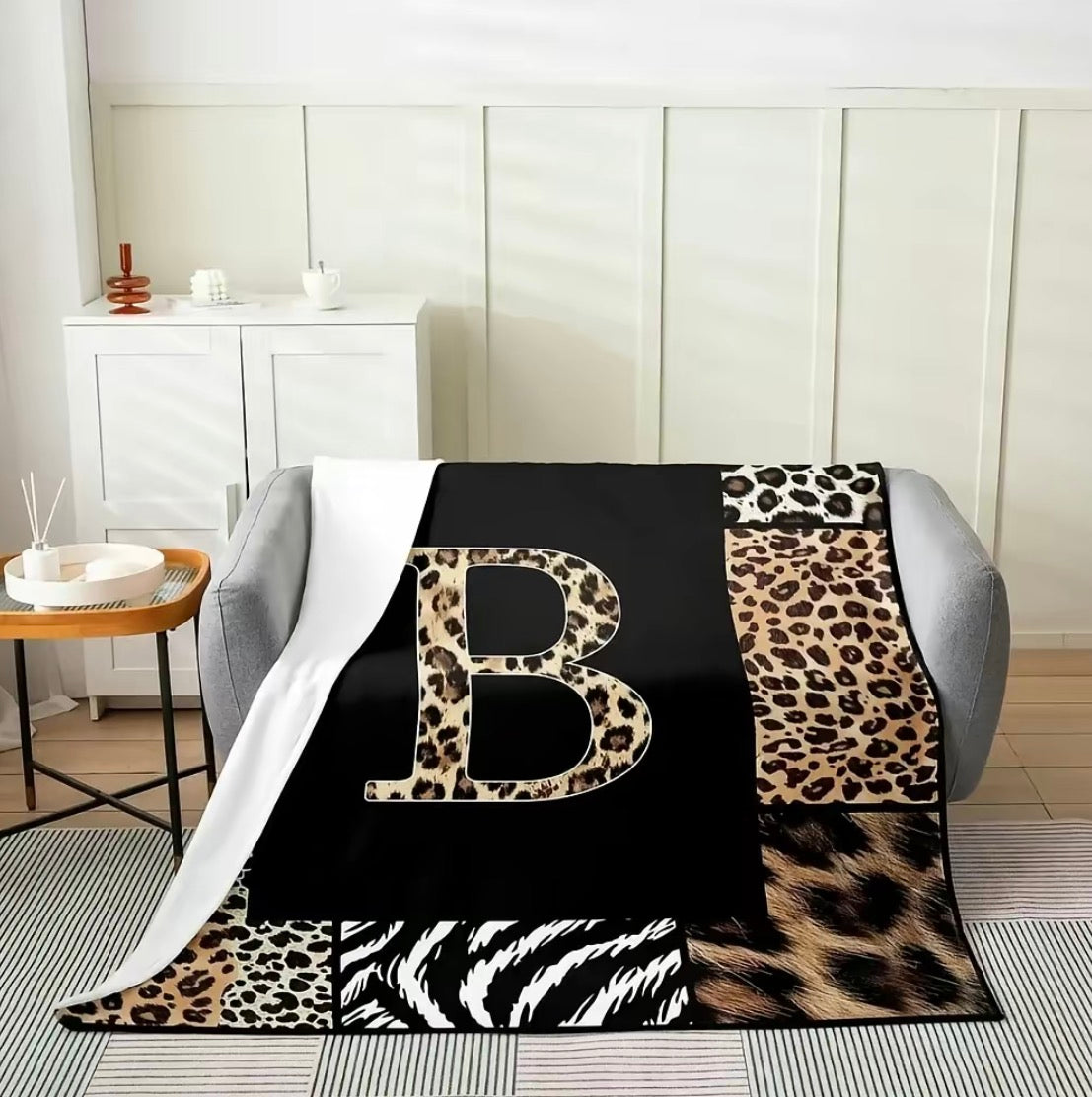 Initial Letter A-Z Black Pink Alphabet Flannel Blanket