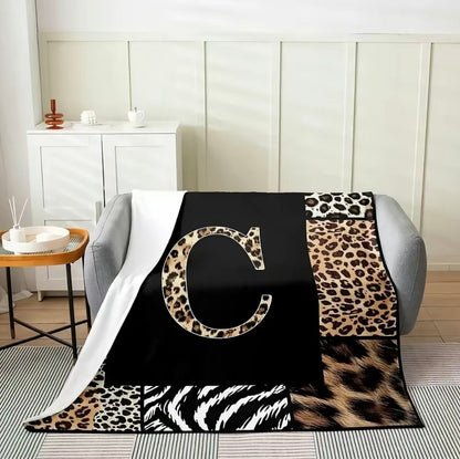 Initial Letter A-Z Black Pink Alphabet Flannel Blanket