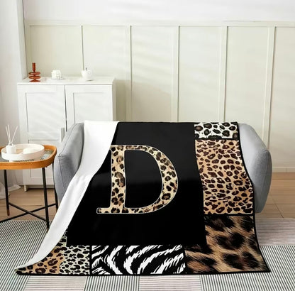Initial Letter A-Z Black Pink Alphabet Flannel Blanket