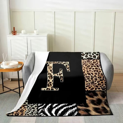 Initial Letter A-Z Black Pink Alphabet Flannel Blanket