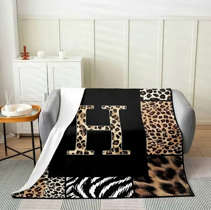 Initial Letter A-Z Black Pink Alphabet Flannel Blanket