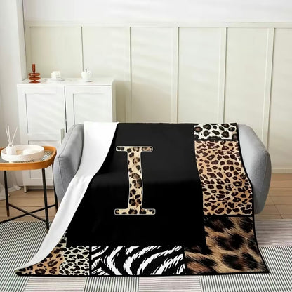 Initial Letter A-Z Black Pink Alphabet Flannel Blanket