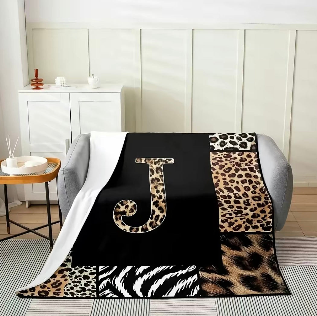 Initial Letter A-Z Black Pink Alphabet Flannel Blanket