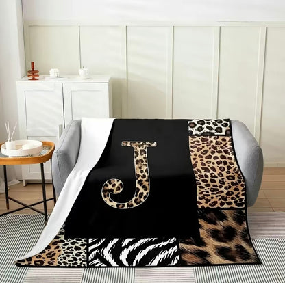 Initial Letter A-Z Black Pink Alphabet Flannel Blanket