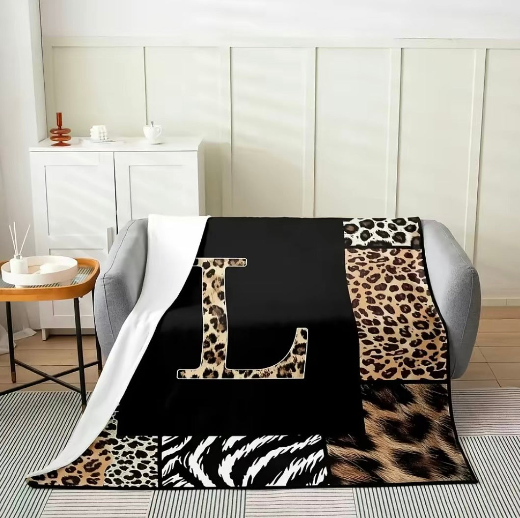 Initial Letter A-Z Black Pink Alphabet Flannel Blanket