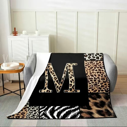 Initial Letter A-Z Black Pink Alphabet Flannel Blanket