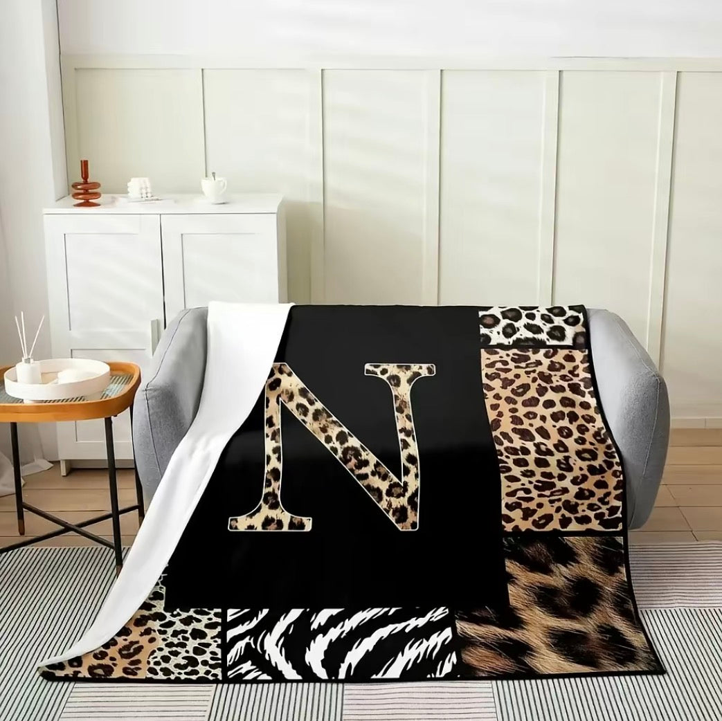 Initial Letter A-Z Black Pink Alphabet Flannel Blanket