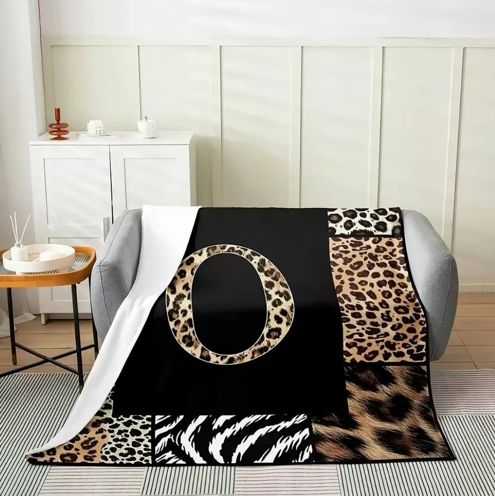 Initial Letter A-Z Black Pink Alphabet Flannel Blanket