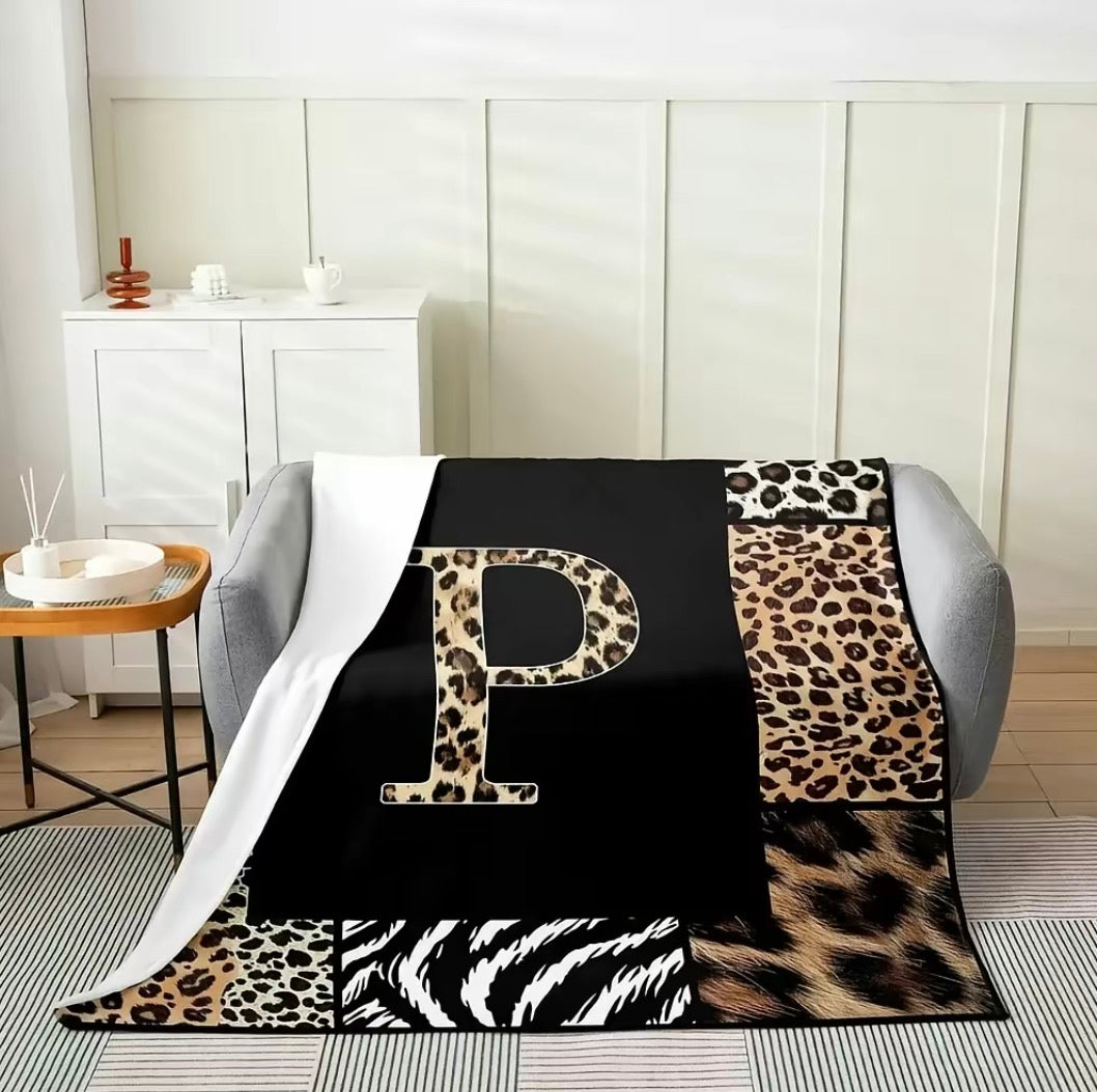 Initial Letter A-Z Black Pink Alphabet Flannel Blanket