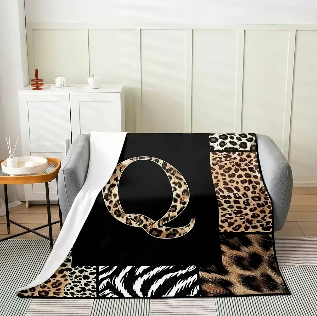 Initial Letter A-Z Black Pink Alphabet Flannel Blanket