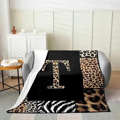 Initial Letter A-Z Black Pink Alphabet Flannel Blanket