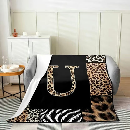 Initial Letter A-Z Black Pink Alphabet Flannel Blanket