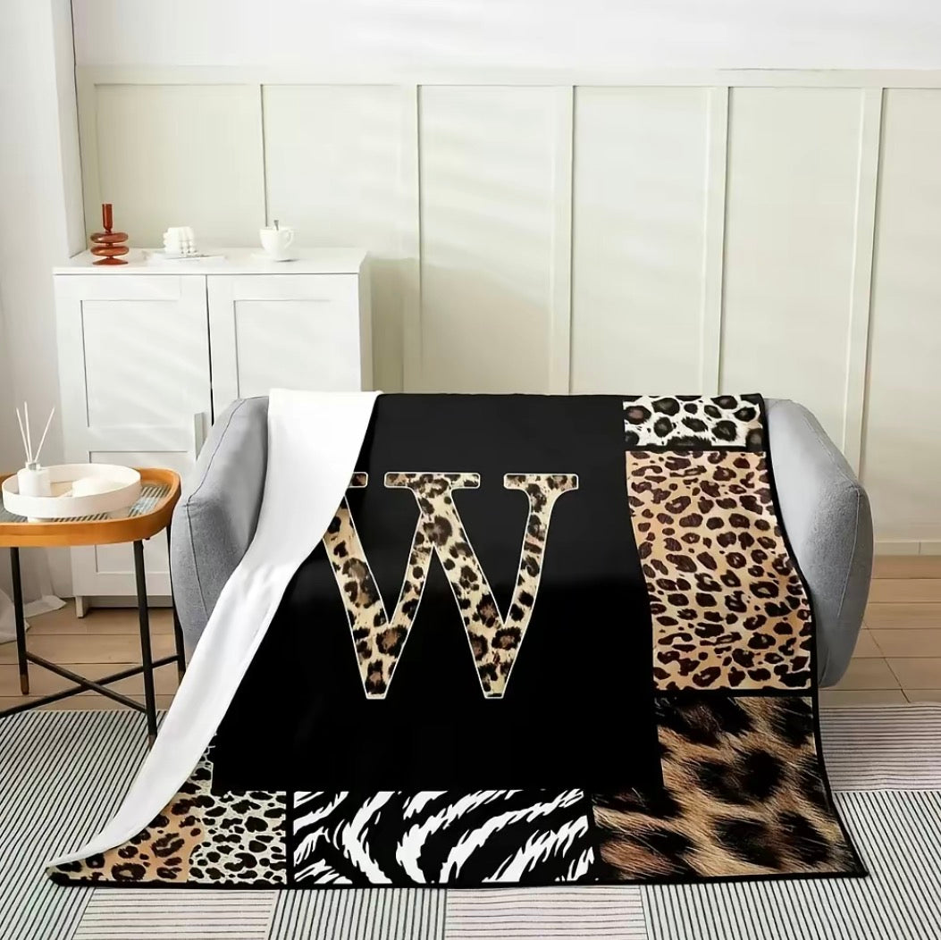 Initial Letter A-Z Black Pink Alphabet Flannel Blanket