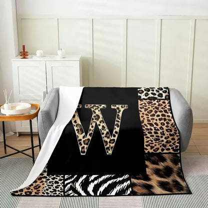 Initial Letter A-Z Black Pink Alphabet Flannel Blanket