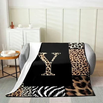 Initial Letter A-Z Black Pink Alphabet Flannel Blanket