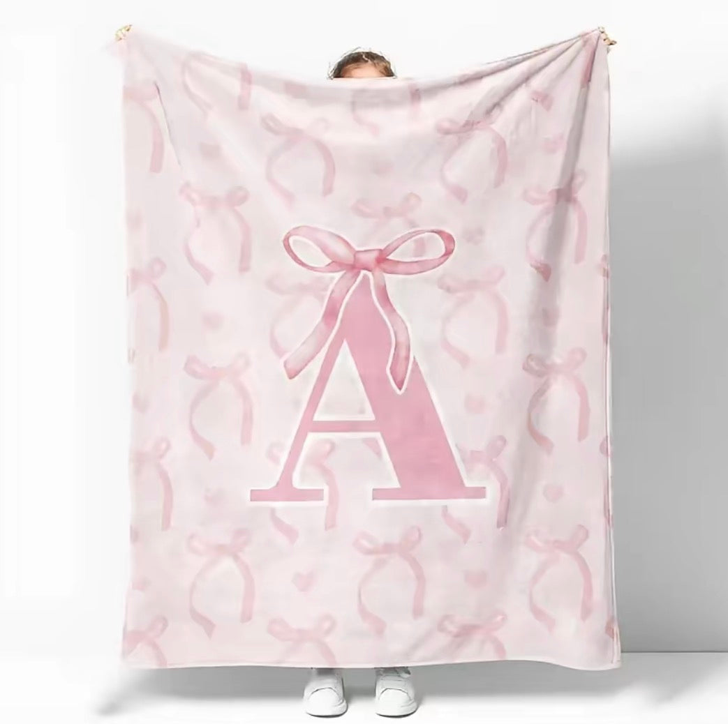 Initial Letter A-Z Black Pink Alphabet Flannel Blanket