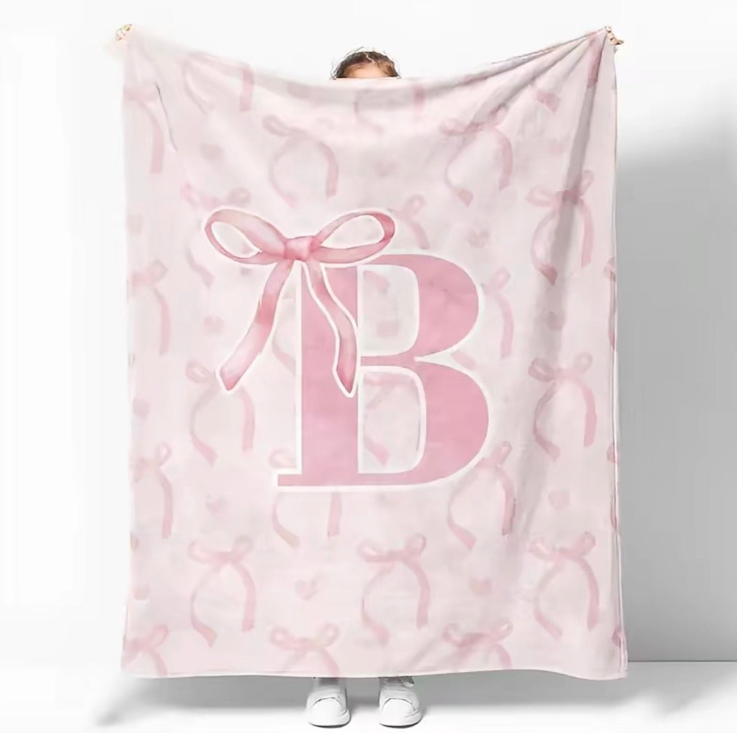 Initial Letter A-Z Black Pink Alphabet Flannel Blanket