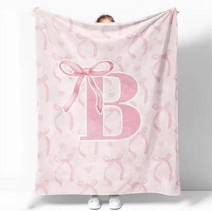 Initial Letter A-Z Black Pink Alphabet Flannel Blanket