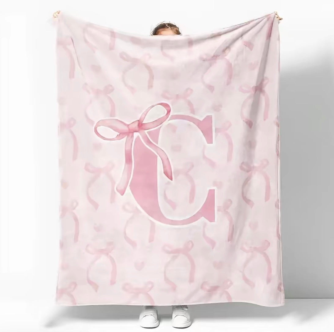 Initial Letter A-Z Black Pink Alphabet Flannel Blanket