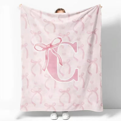 Initial Letter A-Z Black Pink Alphabet Flannel Blanket