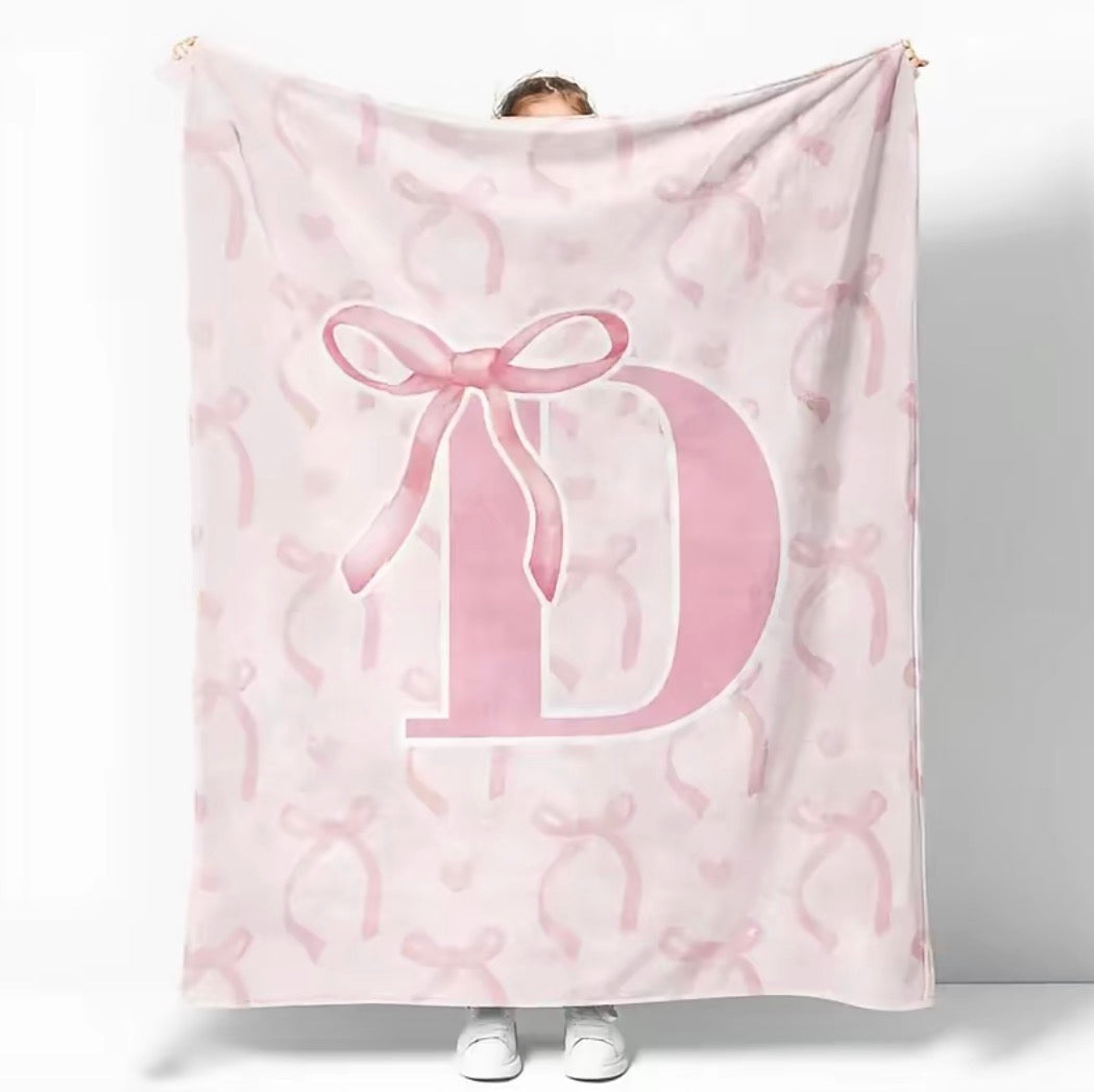 Initial Letter A-Z Black Pink Alphabet Flannel Blanket