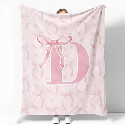 Initial Letter A-Z Black Pink Alphabet Flannel Blanket