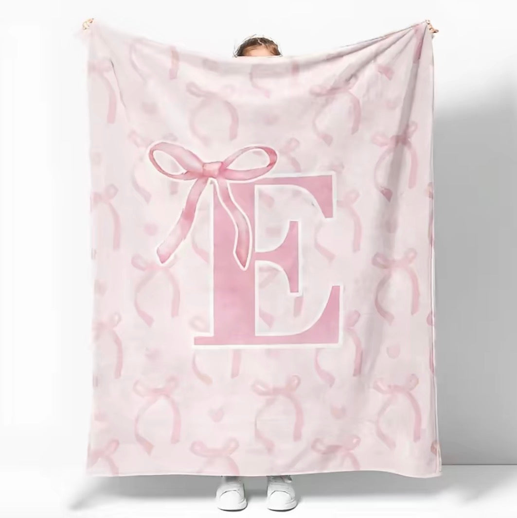 Initial Letter A-Z Black Pink Alphabet Flannel Blanket