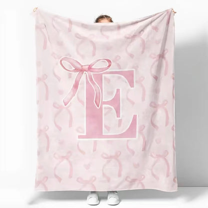 Initial Letter A-Z Black Pink Alphabet Flannel Blanket
