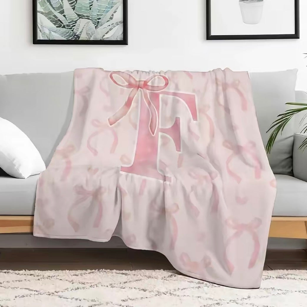 Initial Letter A-Z Black Pink Alphabet Flannel Blanket