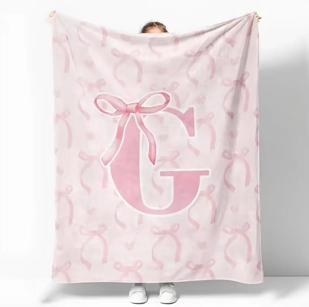 Initial Letter A-Z Black Pink Alphabet Flannel Blanket