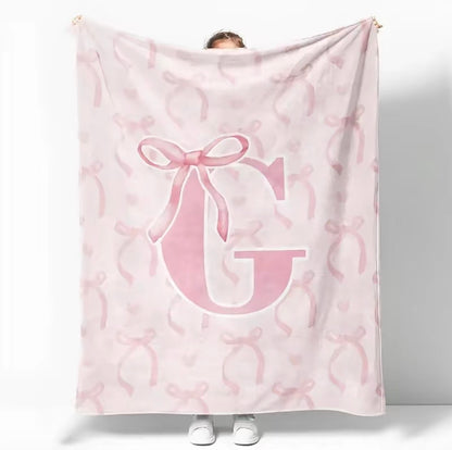 Initial Letter A-Z Black Pink Alphabet Flannel Blanket