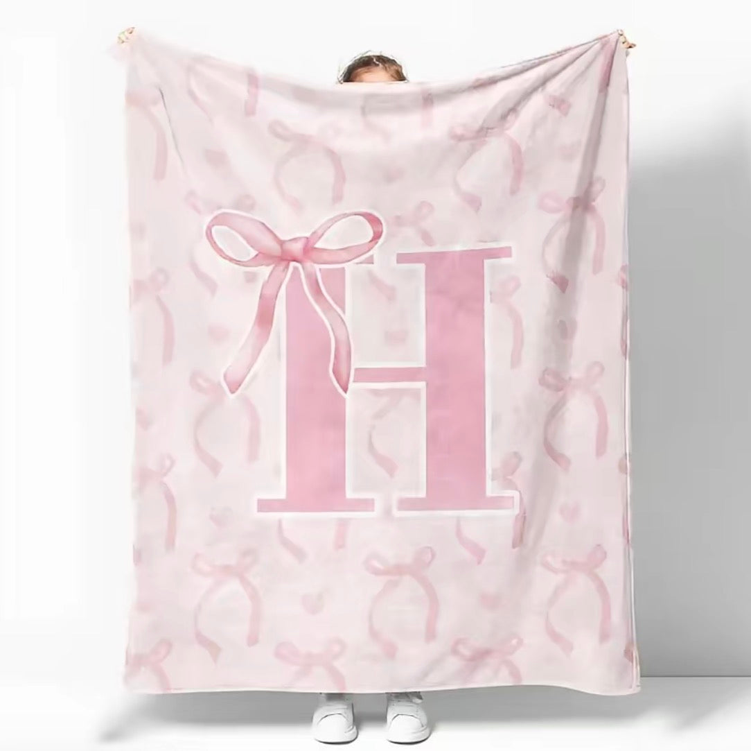 Initial Letter A-Z Black Pink Alphabet Flannel Blanket